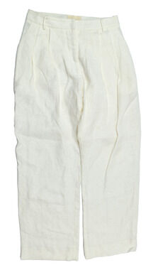 MATIN Linen Pants Womens 8 Ivory Straight Leg Relaxed Fit Pleated High Rise